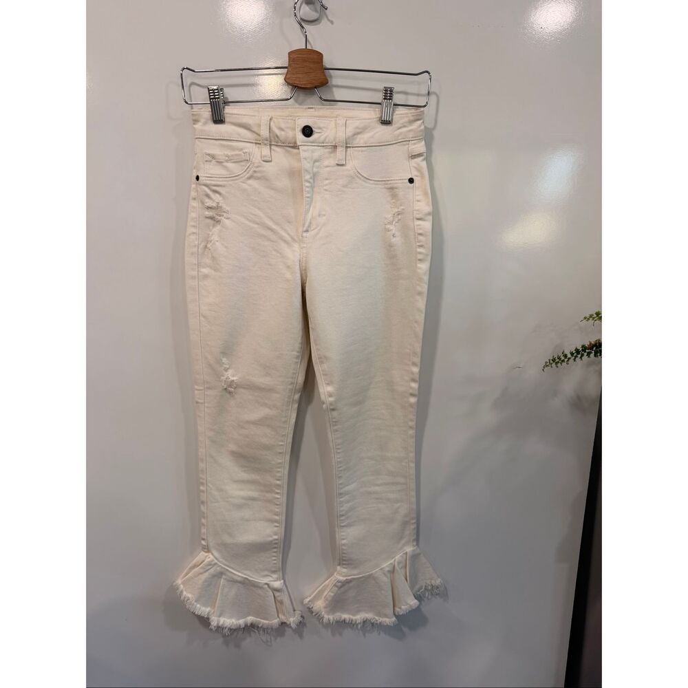 Hidden Jeans Cream‎ Ruffle Hem Crop Flare Size 27